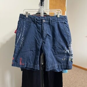 Vintage Ralph Lauren Navy Shorts with Embroidery graffiti style